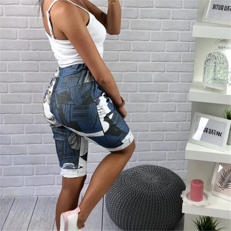 Листья тропических растений шорты с поясом Для женщин Летний пляж отпуск