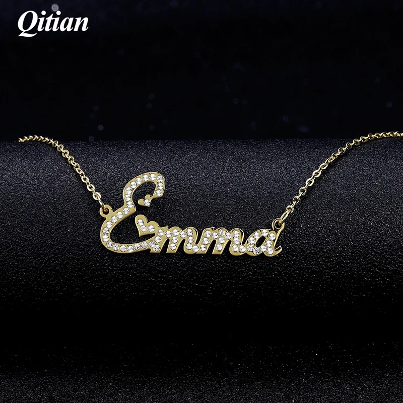 Qitian кристалл кулон ожерелье для женщин Iced Out циркония ожерелье s женское персонализированное ожерелье с именами начальные буквы
