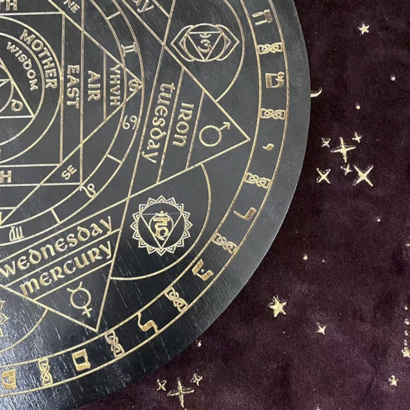 

Witch Divination Pendulum Board Seven Chakra Crystal Energy Disk Oak Carved Astrolabe Altar Pendulum Prayer Ceremony Props