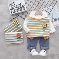 spring autumn baby boy clothes set fashion infant kids cartoon lion striped vesthoodiepants 3pcs toddler girls cotton outfits