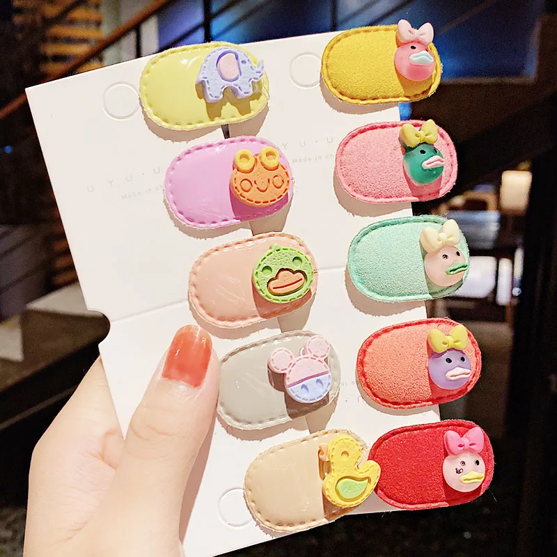 

5PCS/Set New Girls Cute Cartoon Smooth Leather Suede Hairpins Lovely Hair Clips Barrettes Headband Fashion Hair Accessories