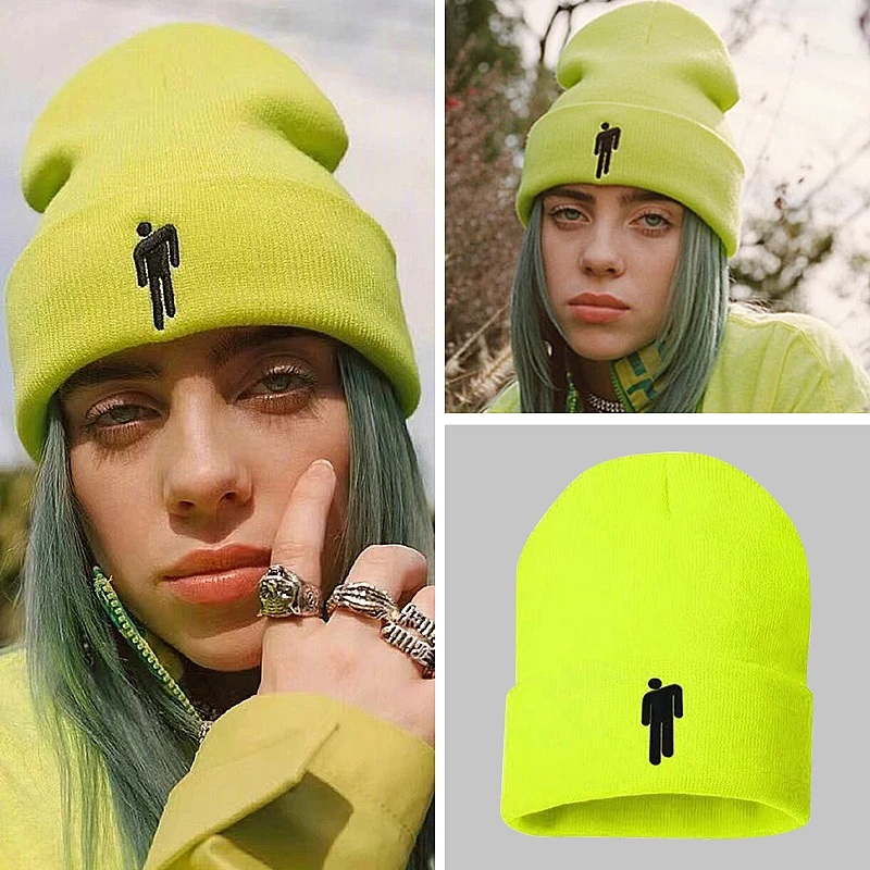 Billie Eilish шапочка Новый 16-цвет вязаная зимняя шапка в стиле хип-хоп зима теплая