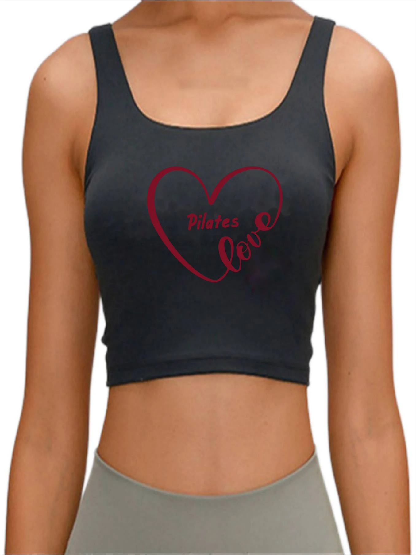 

Love Pilates Print Tank Top Women's Harajuku Print Yoga Sports Workout Crop Top Gym Tops