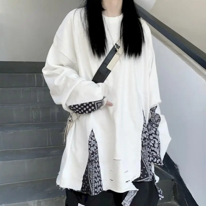 

Женские футболки в стиле High Street, пуловер оверсайз с длинным рукавом, футболка для мужчин, свободная повседневная женская одежда в стиле хип-...