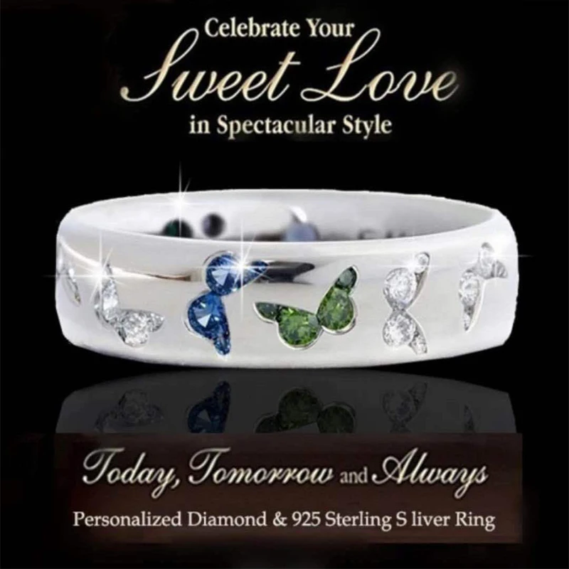 Милые бабочки кольцо инкрустированное цирконием Свадебные/повседневные