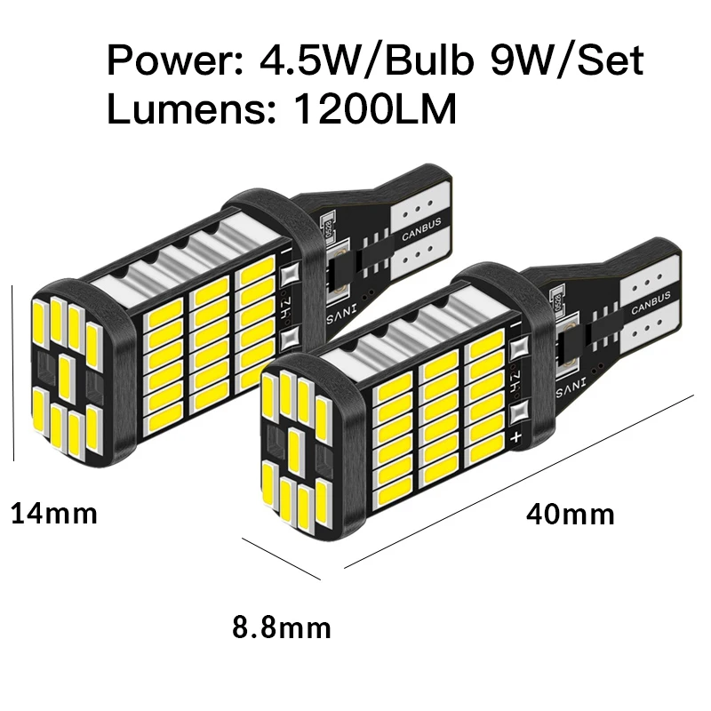 6x W16W T15 светодиодные лампы T10 W5W 4014 45SMD Canbus резервные фары 921 912 светодиодный