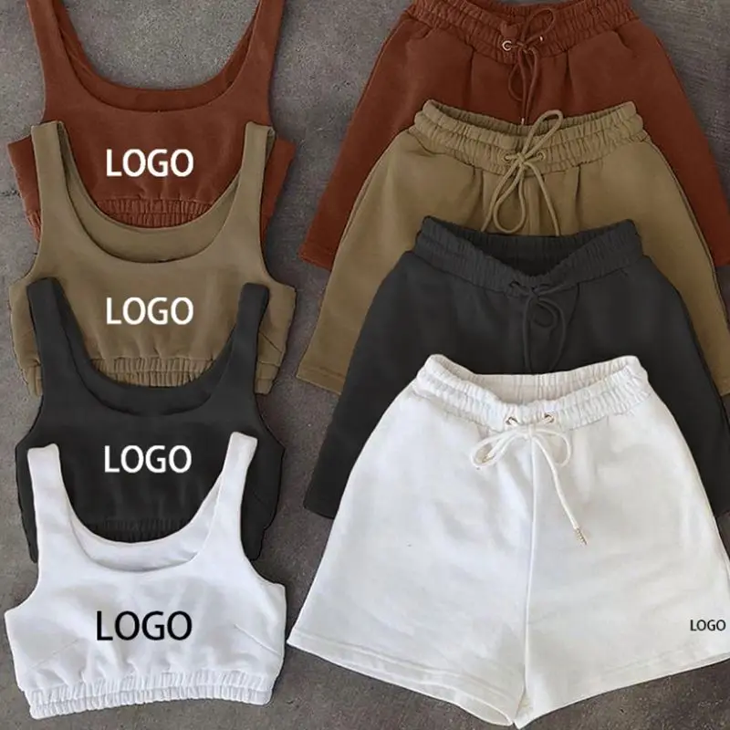 

Pure color leisure sports suit two-piece ladies suit crop top warning shorts with summer sports and leisure