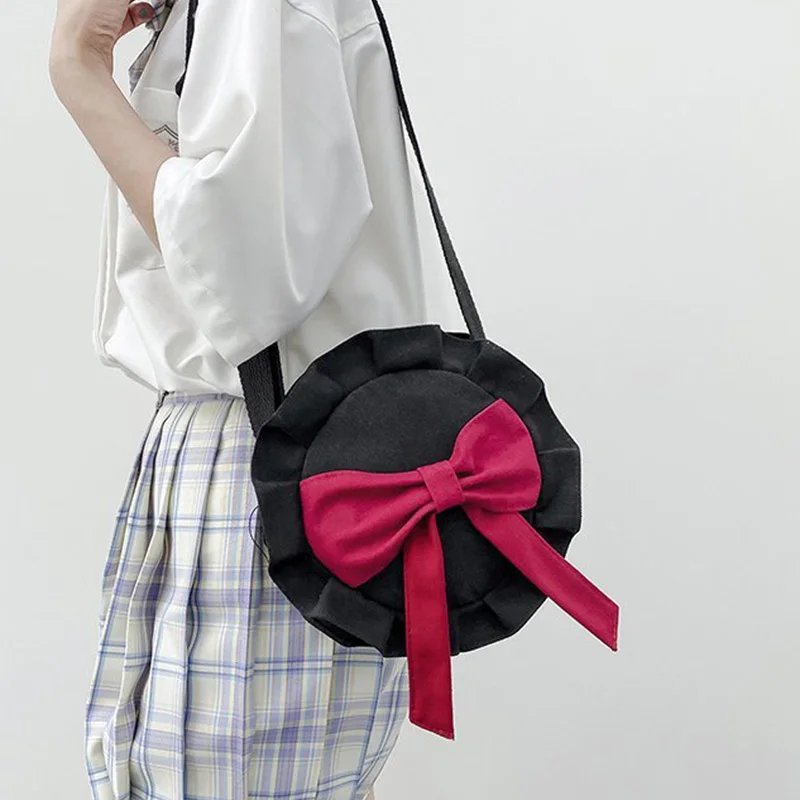 Сумка женская тканевая круглая с большим бантом повседневная 2020 |