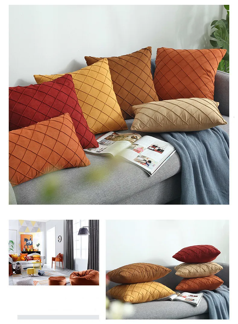 Modern Simple Nordic Pillow Cover Suede Checker Cushion Cover Decorative Pillows case For Seat Home Decorative Pillow Cover