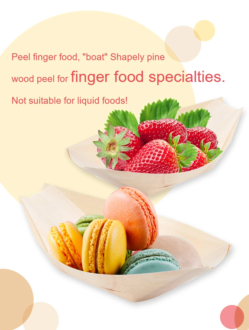 50x finger food- bowls, "boat" biodegradable wood cake tool bar accessory disposable party tableware