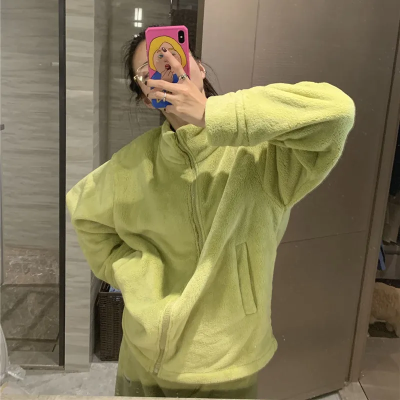 

Plush Couple Pajamas Set Women Can Wear Korean Plush Home Clothes Zipper Coat Sweater Cardigan Sweet Pajamas for Women