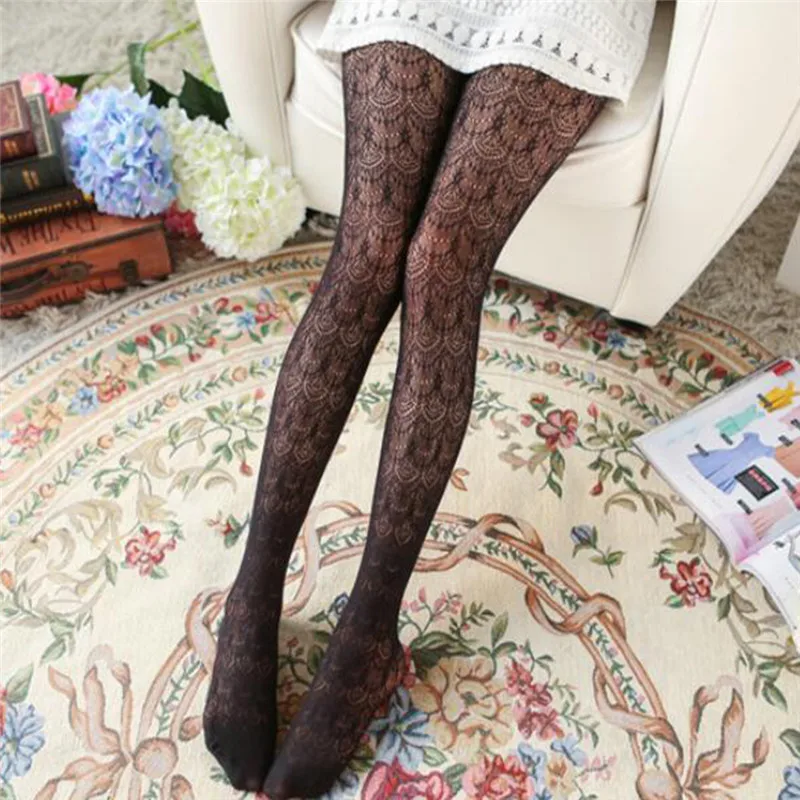 Пикантные прозрачные чулки зимние кружевные вертикальные колготки для женщин