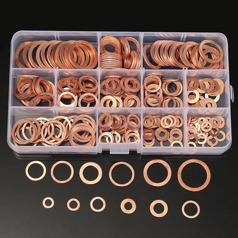 100/200/280 Pcs Copper Sealing Solid Gasket Washer Sump Plug Oil For Boat Crush Flat Seal Ring Tool Hardware Accessories Pack
