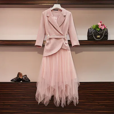 

High Quality Womens Winter Tweed 2 Piece Skirt Suits Jacket And Skirts Set Sashes Ensemble Femme Survetement Clothes