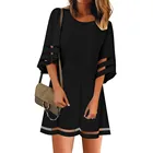 Женское Сетчатое платье-рубашка с рукавами-колоколами, повседневное пляжное платье-рубашка в стиле бохо с рукавом три четверти, черное размера плюс # T1Q, 34