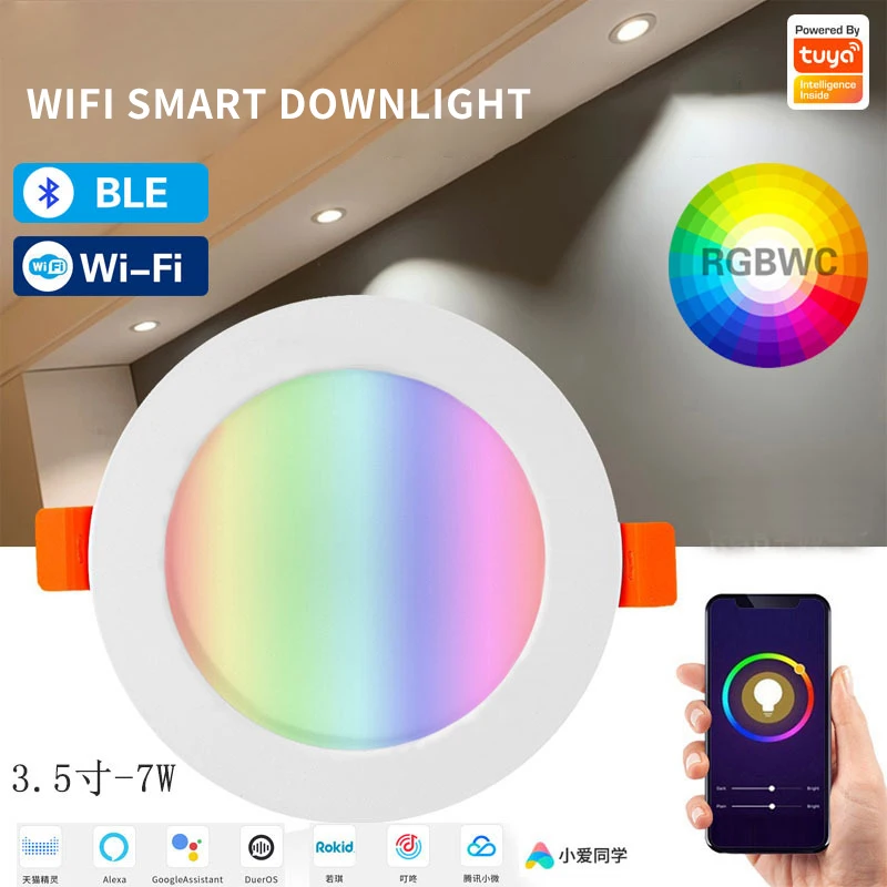 

LED Downlight WiFi Smart APP Dimming Round Spot Light 7W RGB+CW Color Changing Warm Cool light Work with Alexa Google Home