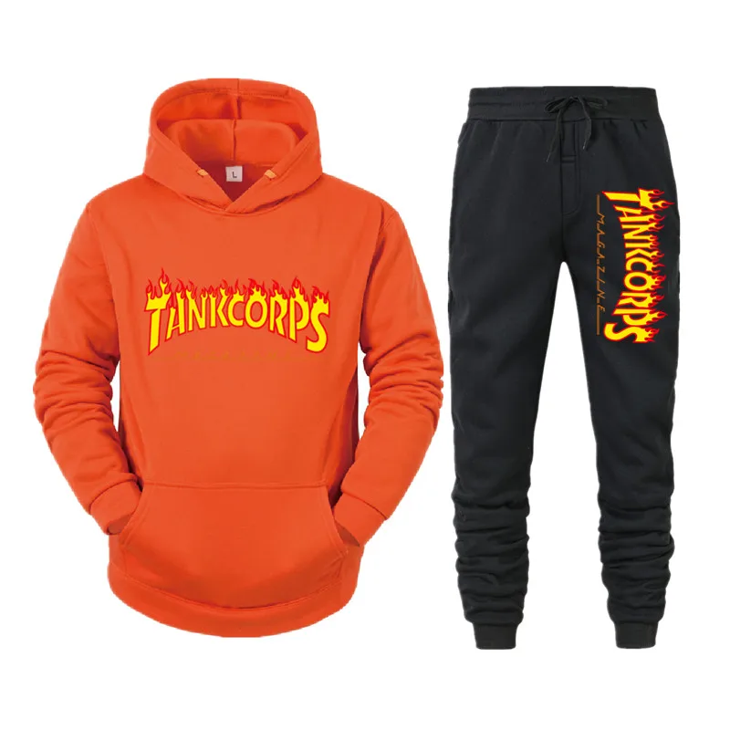 

New printed two piece sportswear men's brand Hooded Sweatshirt + pants Pullover Hoodie men's leisure outdoor Sweatshirt