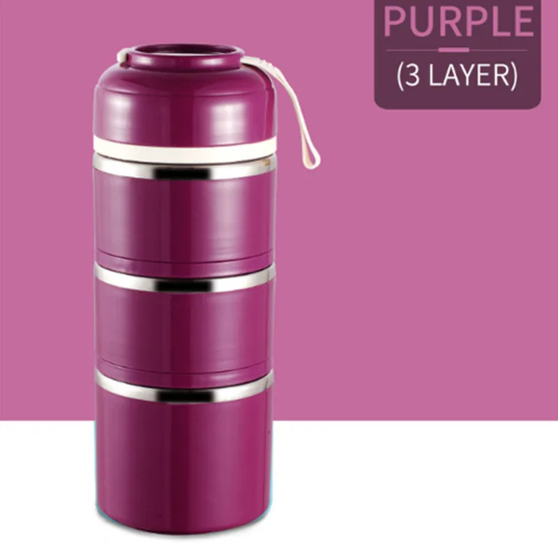3 layer purple Японский термос для обедов, коробка для стаканов, герметичная коробка из нержавеющей стали, Bento Box, детский портативный для пикника, школы, пищевой контейнер кухонный - Цвет: 3 layer purple