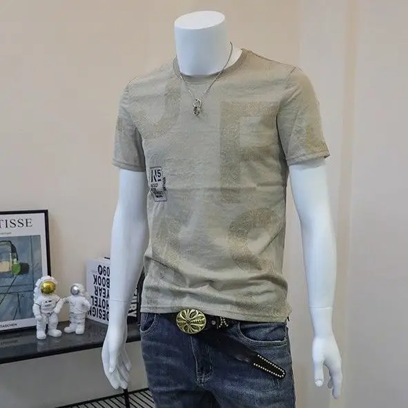 

2021 summer new T-shirt short-sleeved men's Korean version of the trend printing youth all-match fashion personality top