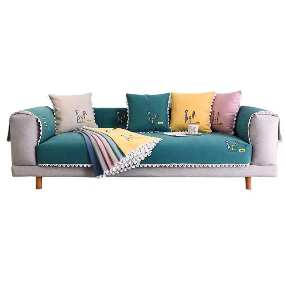 Modern Chenille sofa cushion Fabric non-slip towel embroidery cartoon pattern cover custom made soild color slipcover | Дом и сад