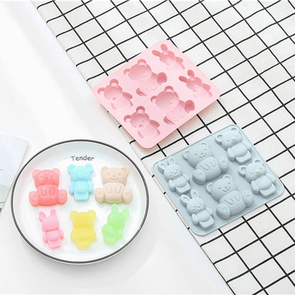 Высокое качество 6 даже силиконовые формы для шоколада с мультяшными животными