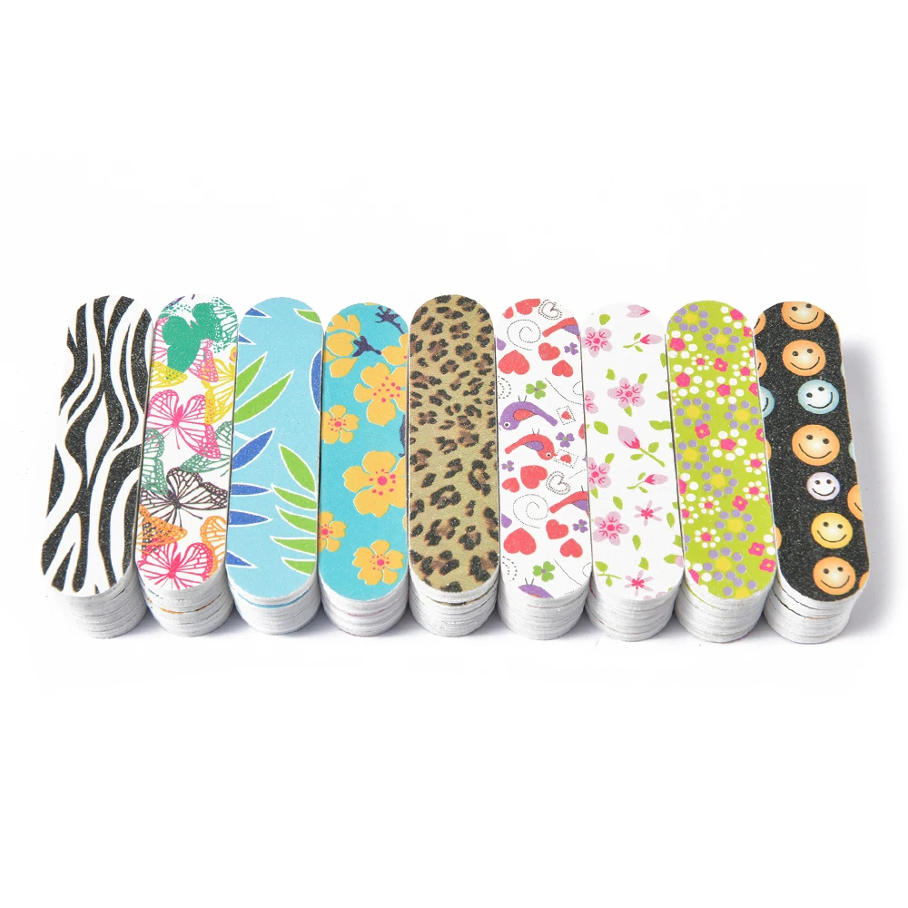 

50pcs/lot Nail File Block Mini Nail Buffer Double-sided Printing Portable Pedicure Manicure Nails Sandpaper File Nail Files