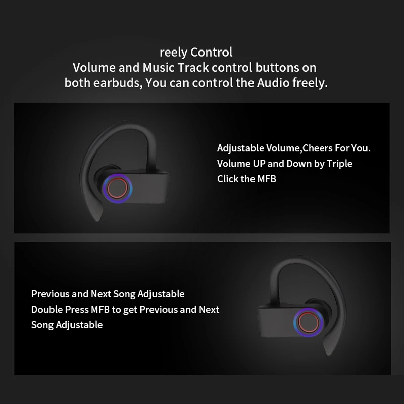 Беспроводные спортивные наушники TWS Bluetooth 5,0 наушники с ушным крюком для бега с шумоподавлением стерео наушники с микрофоном IPX4 водонепроницаемые