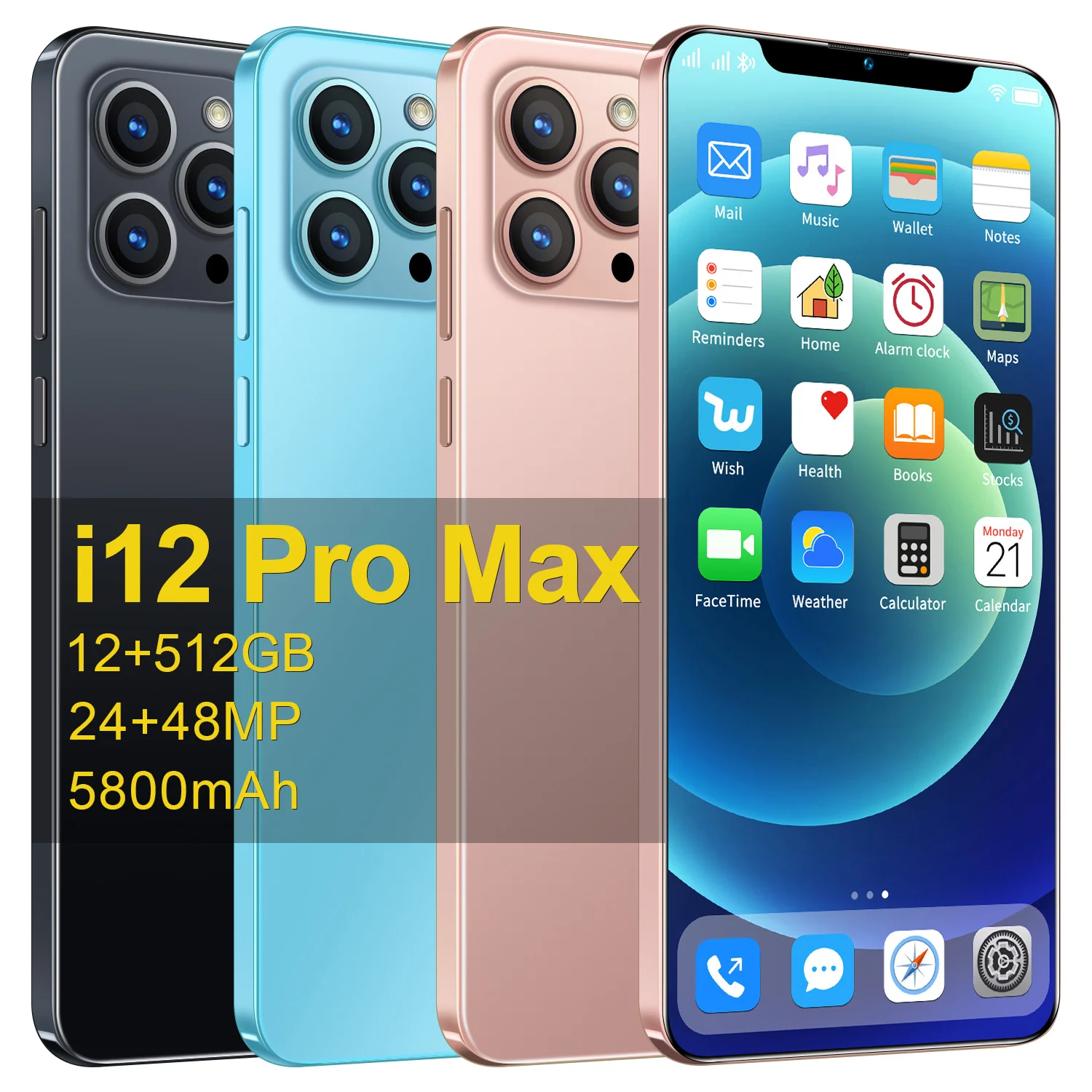 

Смартфон i12 Pro Max, 6,7 дюйма, 12 + 512 ГБ, 5800 мач