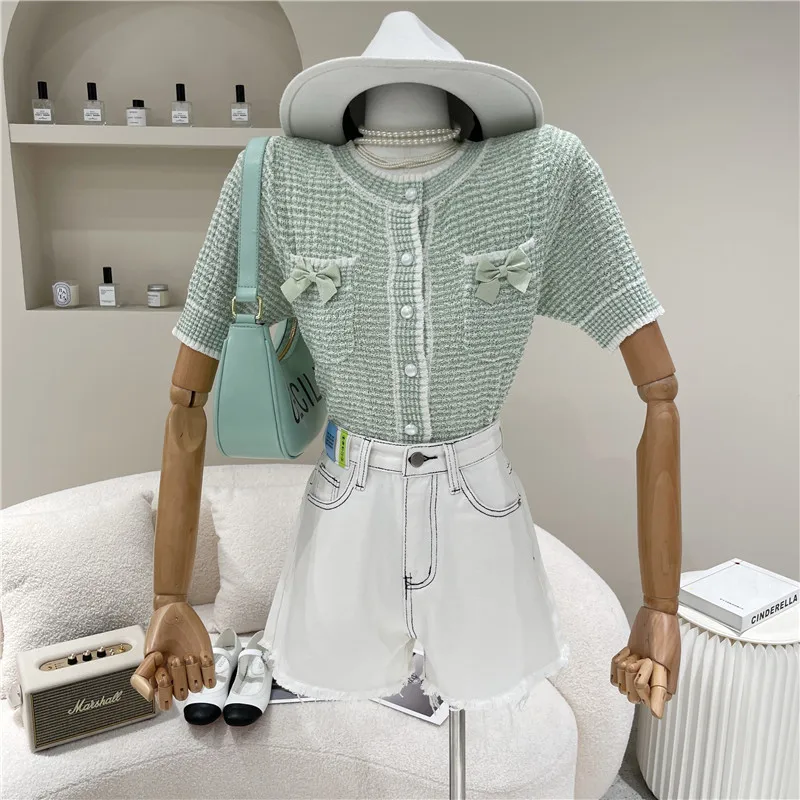 

Women's Clothing Summer 2021 Fashion New Washed blue high waisted shorts Casual straight jeans pants