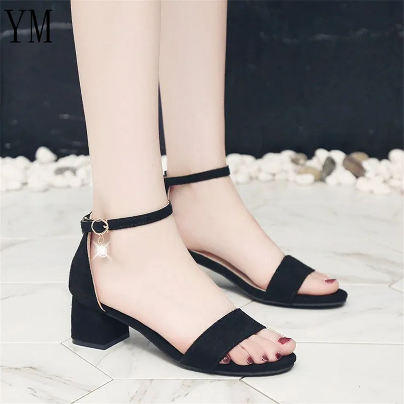 Босоножки внесезонные женские с ремешком на щиколотке блочном каблуке Размеры