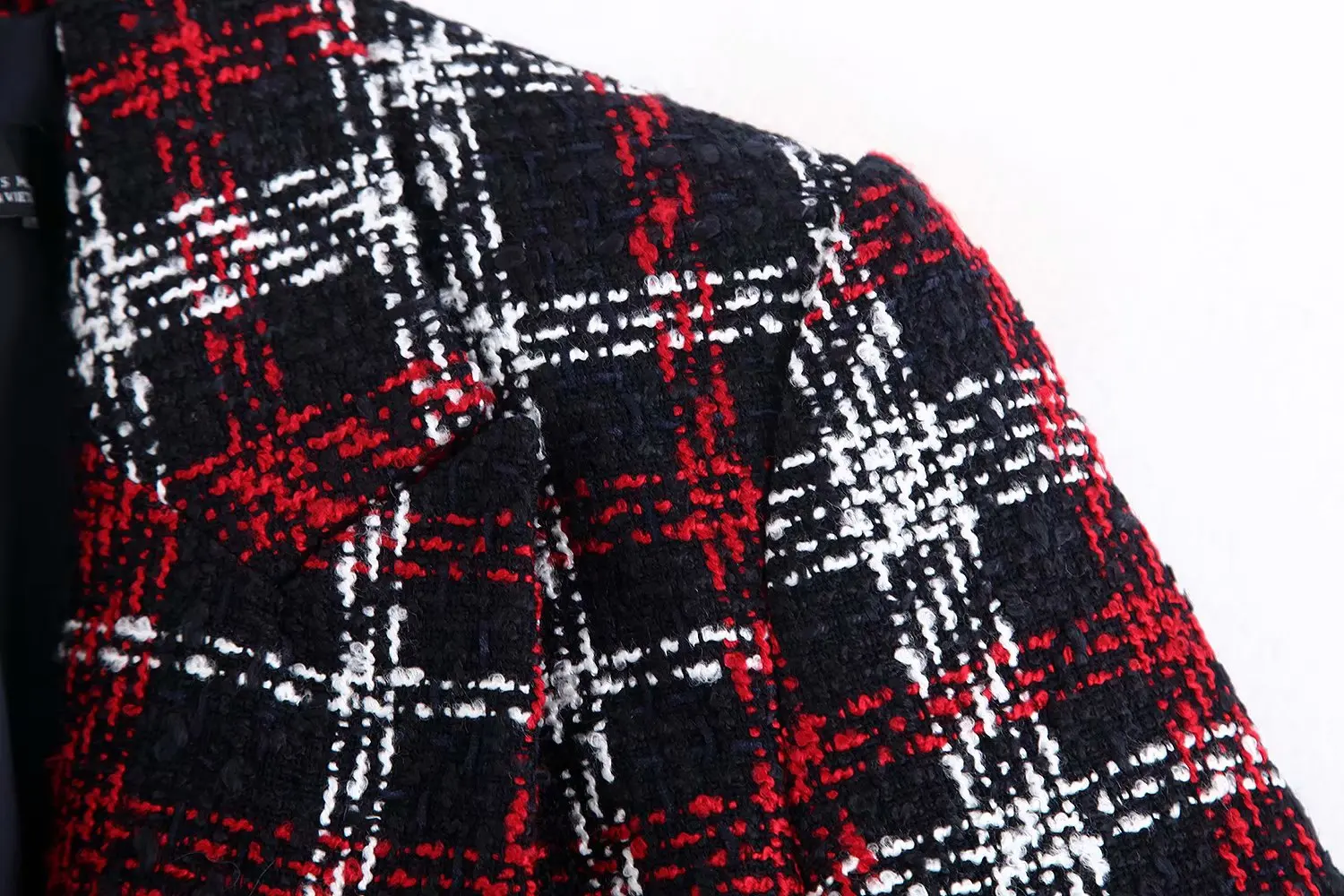 TRAF Women Office Lady Plaid Double Breasted Tweed Blazer Coat Vintage Fashion Long Sleeve Pockets Ladies Outerwear Chic Tops