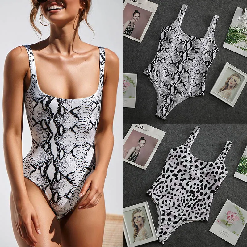Женский купальник из змеиной кожи цельный леопардовый с принтом купальный