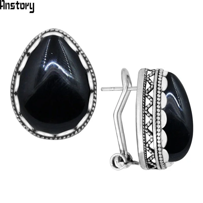 5 Colors Water Drop Stone Earrings Stud Vintage Lady Antique Silver Plated Push-Bback Fashion Jewelry TE509 | Украшения и