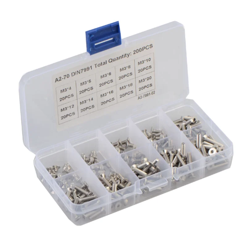Винты с потайной головкой M3 200 шт. Набор шестигранных гнезд плоской болты