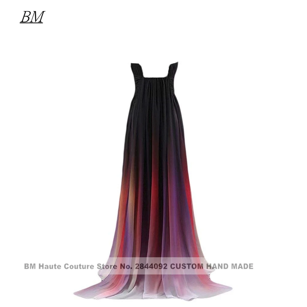 Фото Robe De Soiree Черные платья для выпускного вечера с градиентом Длинные шифоновые вечерние платья с v-образным вырезом и эффектом омбре Плиссированное платье с кристаллами HC63 №5