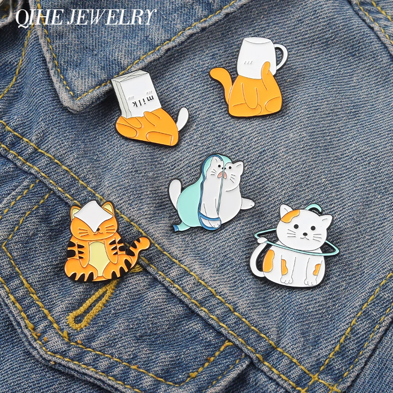 

Cartoon Cat Enamel Pin Brooch Funny Animal Cup Paper Bag Orange White Kitten Badge Lapel Clothes Hat Backpack Kids Jewelry Gift