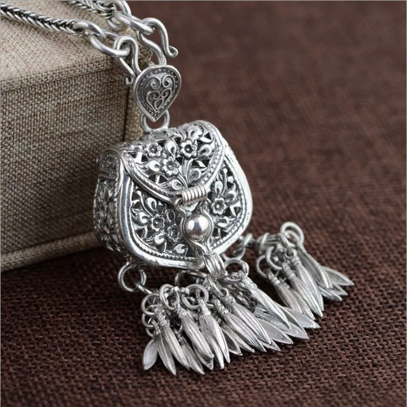 S925 Серебряная винтажная тайская Женская сумочка с открывающимся замком и