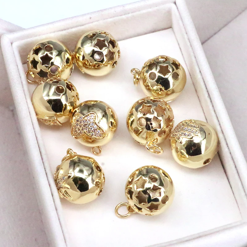 

10Pcs, CZ Micro Pave 3D Round Ball Pendant/Charm,Hamsa Hand Heart Elephant Butterfly CZ Charm, Necklace Bracelet Pendant