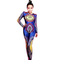 shiny costume for women rhinestones pattern printing jumpsuit personality performance costume ladies backless rompers dance wear