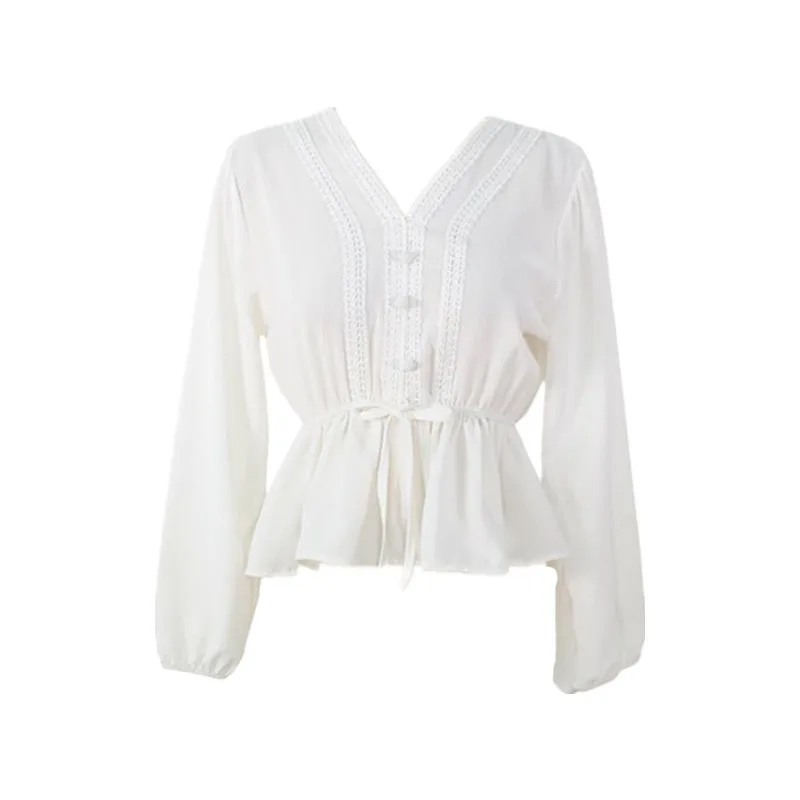 Осенний Приталенный топ с баской лидер продаж Женская милая рубашка в корейском