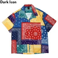 dark icon colorful bandana patchwork polo shirt summer street fashion mens hawaiian shirt male blouse