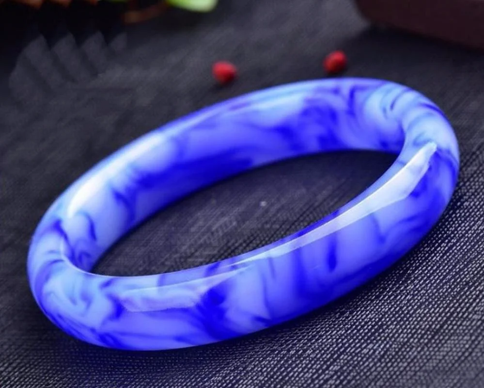 

Natural Blue Hand Carved Jade Bracelet Fashion Women's Bracelets Round Bangle for Charm Jewelry Fashion Accessories 54-64mm