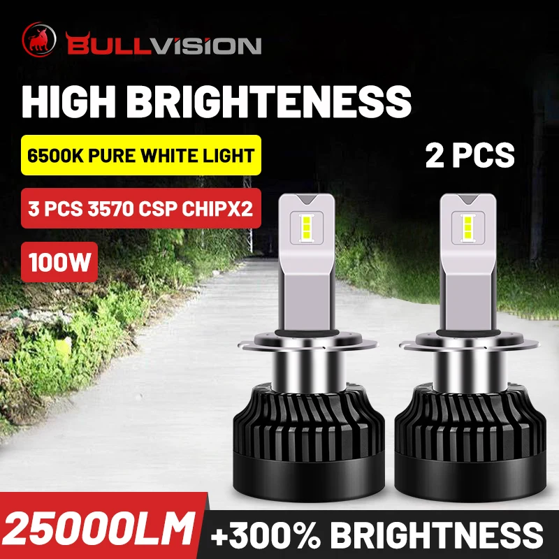 

Super Bright H11 Led Bulb H1 H7 H4 Led Headlights 9012 Hir2 H8 H9 9005 Hb3 Diode Lamp 9006 Hb4 Car Light 25000Lm 100W Bullvision