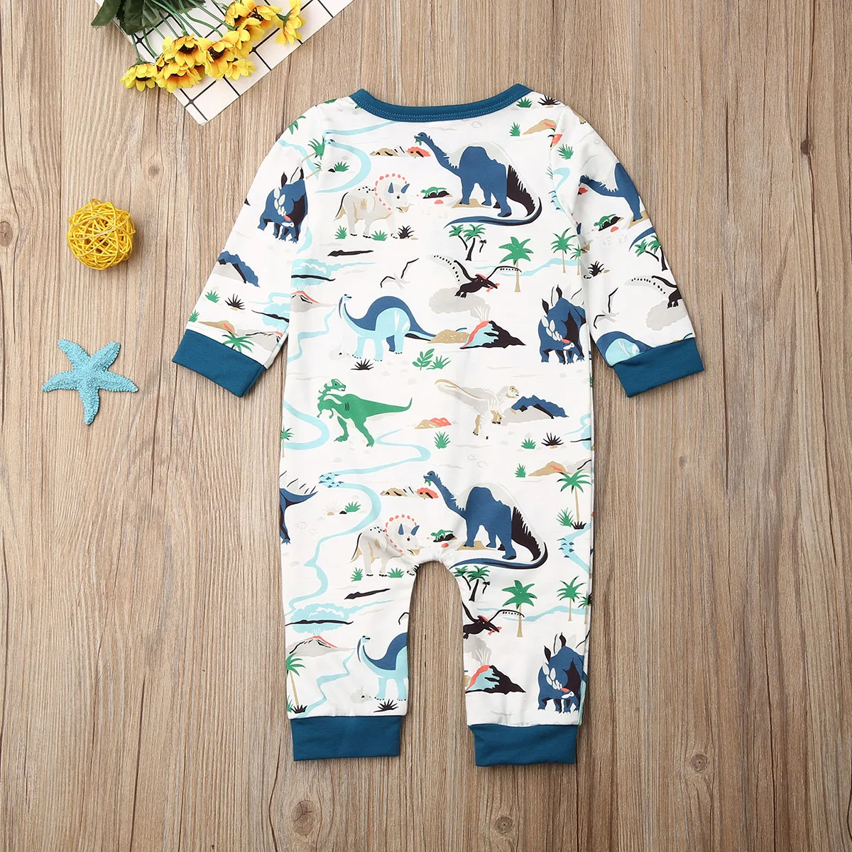 Детский комбинезон Детская осенняя одежда для маленьких мальчиков и девочек комбинезон с длинными рукавами, ромпер с динозавром размеры от 0 до 24 месяцев