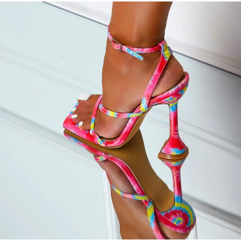 Летние женские туфли на высоком тонком каблуке Сандалии гладиаторы открытого