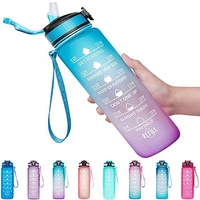 1l plastic water bottle frosted gradient bouncing cover straw water kettle large capacity outdoor sports bottle space travel cup