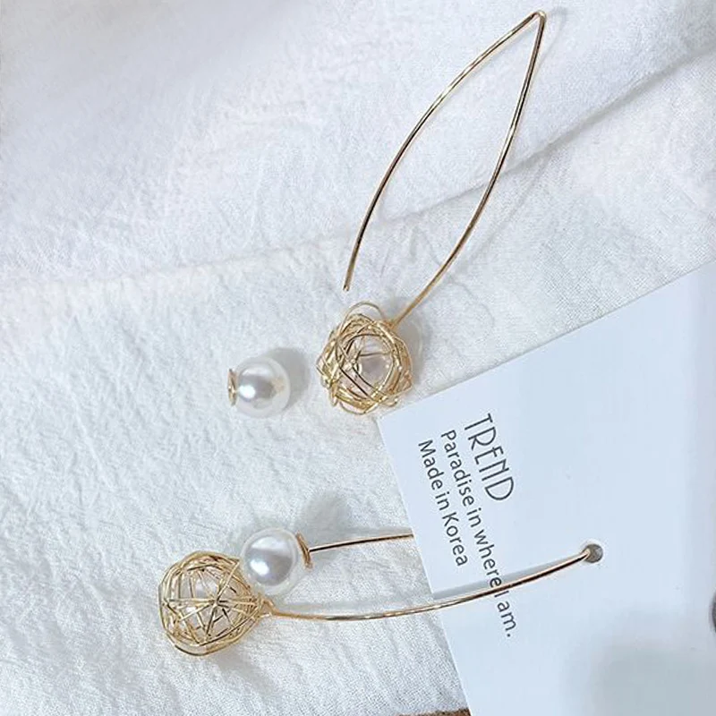 Висячие серьги Cpop с жемчугом для женщин массивные двойным Модная бижутерия