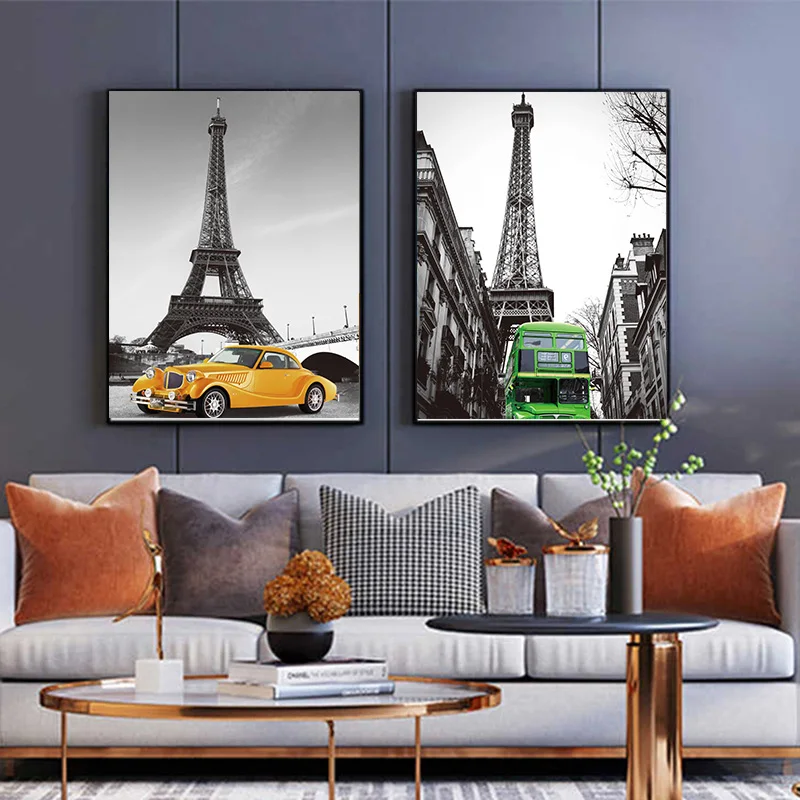 Настенный постер на холсте с изображением башни пейзажа современного автомобиля