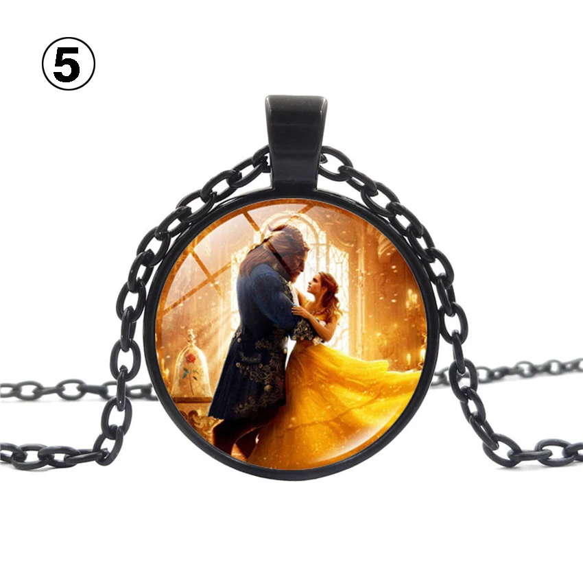 

5 Types Beauty and the Beast Necklace Glass Pendant For Valentines Day Gift Colar Necklace Women Male