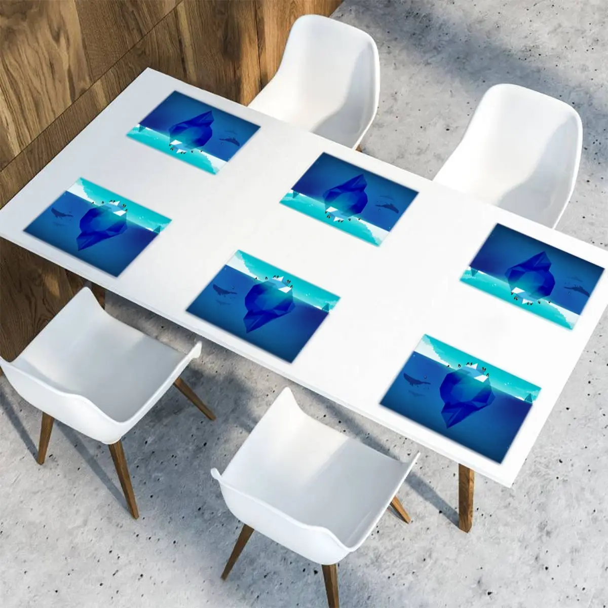 

6pcs Placemat for dining table Iceberg And Penguins Heat-resistant Kitchen Dining Accessories